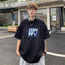 可48小时发货支持抖音得物来样二开美式满天星亮片短袖T恤MTX655，男装T恤，电商A486