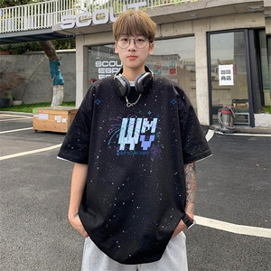 可48小时发货支持抖音得物来样二开 美式满天星亮片短袖T恤MTX655图片