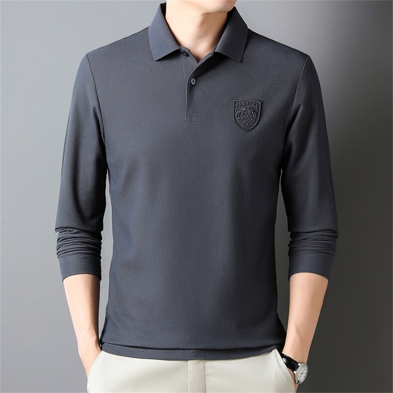 2024主推高品质男长袖T恤中年时尚休闲上衣POLO衫上衣QP1757-P65，男装Polo衫，星座1105-3