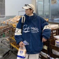 气质日系慵懒新款潮流文艺流行时尚百搭简约上衣羊羔绒外套，男装工装外套，星座1013