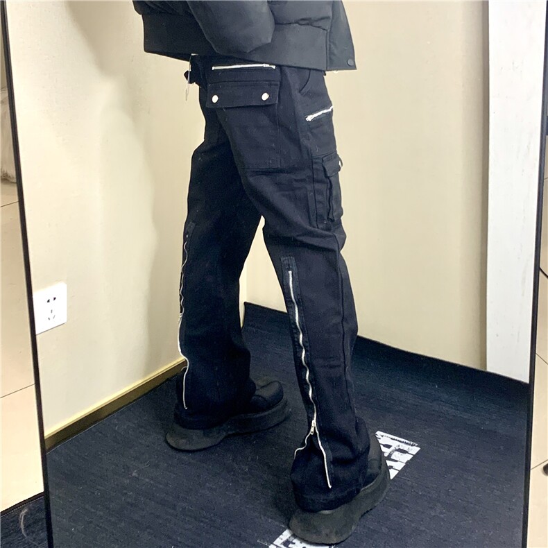 《自拍图》新款潮时尚拉链宽松直通黑色水洗牛仔裤G8856-P68,男装牛仔裤,星座1109-4