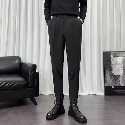 秋冬加绒垂感九分西裤男修身休闲裤抗皱男士西装长裤 K20 加绒P55图片