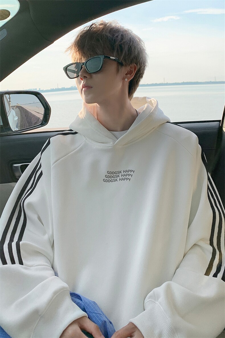 秋冬外景重磅条纹连帽卫衣男潮设计感宽松外套WY00657/P55加绒P60,女装短外套,电商B316