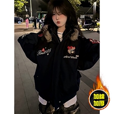 现货高品质美式高街重磅刺绣座山雕大毛毛领棉衣男女加厚棉服外套，男装棉衣，电商A486