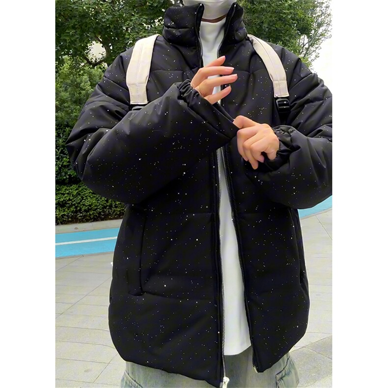 5W件现货冬季解构立领美式高街棉服厚外套男女夜光亮片满天星棉衣，男装棉衣，电商A486