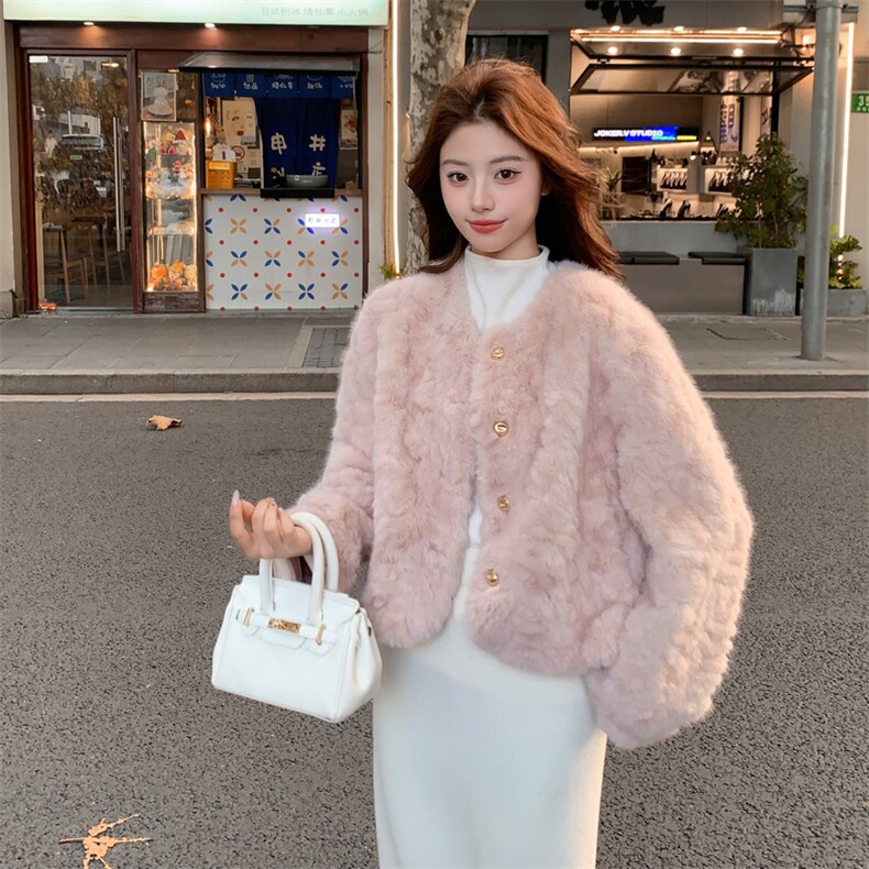 浅粉色秋冬皮毛一体外套女仿水貂绒休闲上衣2C353--716#P180K268,女装短外套,2C353
