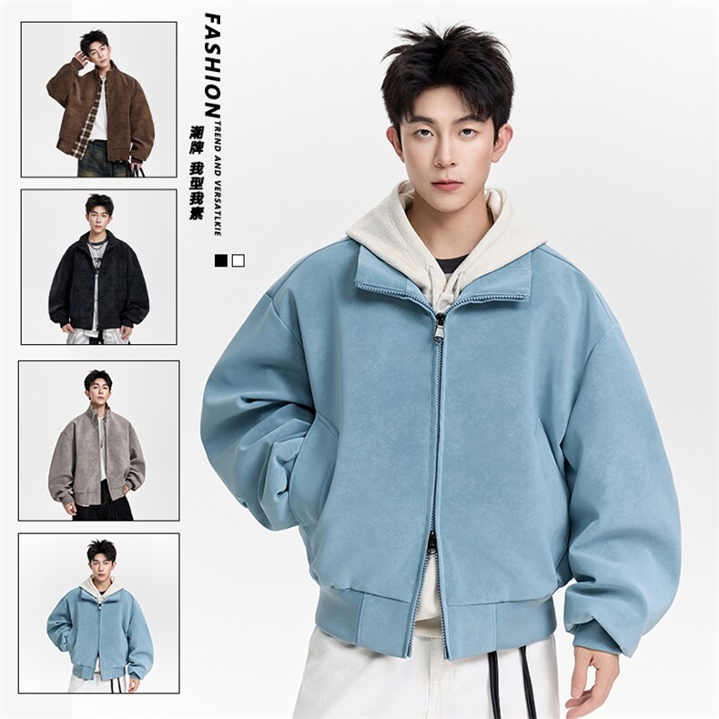 得物二开哈灵顿夹克男宽松麂皮绒美式立领外套JK1217-P90，男装夹克，星座1103-3