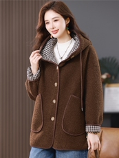 2025冬季时尚简约大方气质优雅显瘦休闲百搭潮流皮毛一体外套，女装羊羔毛/颗粒绒，独衣靓