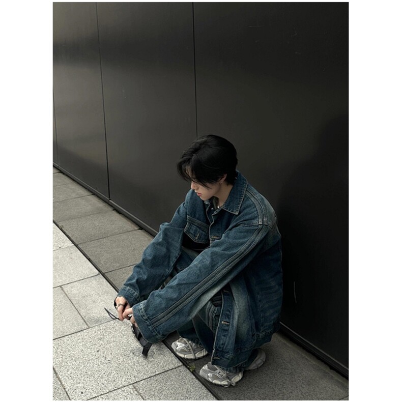 复古水洗牛仔外套男春秋季潮牌高街宽松工装夹克上衣 JK881图片