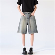 新款美式水洗渐变阔腿牛仔中裤夏季男宽松休闲XZ201-K507P45，男装休闲裤，星座201