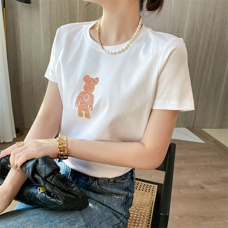 夏季时尚小熊个性彩图T恤,女装T恤,元素羊绒