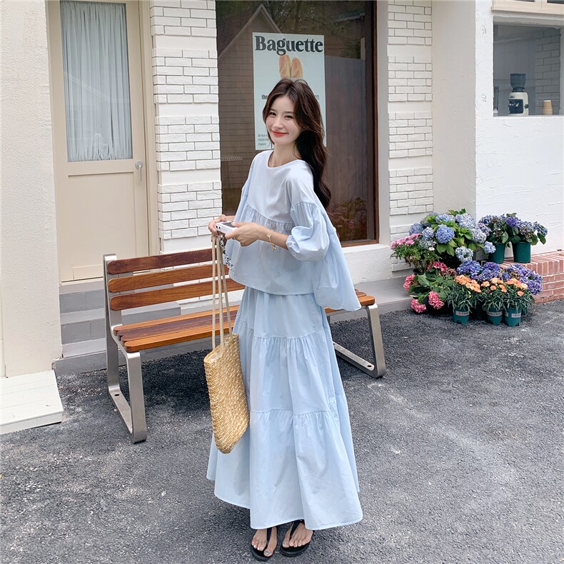 蓝色流行漂亮娃娃衫半身裙套装女夏2025新款独特绝美高级感两件套,女装套装/套裙,2C086