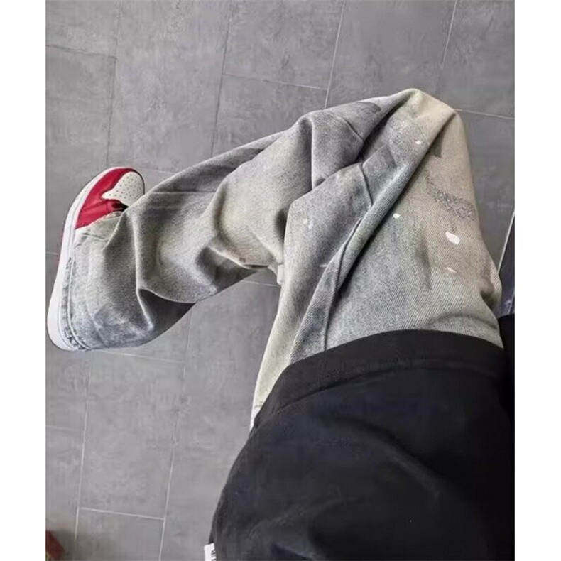 水洗脏染泼墨牛仔裤男潮牌裤子设计感直筒弯刀微喇裤NA450,男装牛仔裤,星座1116A（原606A-3）