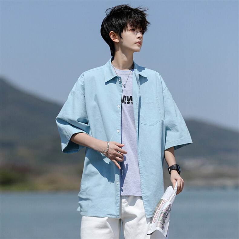 8XL-M亚麻短袖衬衫男夏薄款宽松休闲百搭大码半袖衬衣DC28002P50,男装衬衫,电商B312