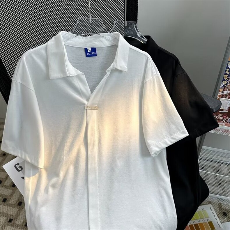 夏男短袖衬衫内扣贴标宽松五分袖衬衣CS177 P35图片