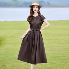 天丝棉连衣裙女夏轻奢高级感时尚洋气收腰遮肚子减龄显瘦衬衫裙子，女装连衣裙，靓衣阁