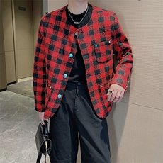 王嘉尔同款复古红色格子外套男时尚高级感小香风夹克JK2353-P130，男装夹克，电商B267