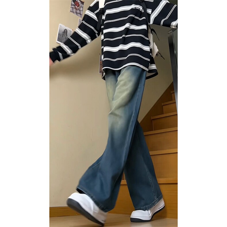 dirtyfit裤子水洗蓝阔腿直筒牛仔裤垂感高级感XZ310A-4-NZ10,男装牛仔裤,星座310A-4