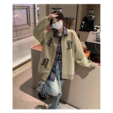 美式复古街头麂皮绒贴布刺绣夹克上衣男女春秋小众外套HH8027P65，男装夹克，星座1013-5