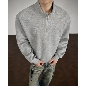 春季新款美式解构立领卫衣宽松半拉链情侣装长袖T恤男C26006-P35图片