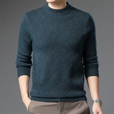 B-N21607冬季新款男士圆领毛衣仿羊绒针织加绒打底衫男装保暖P图片