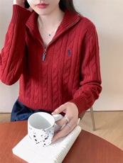 韩版半拉链翻领毛衣女秋冬加厚软糯针织衫慵懒上衣，女装针织衫/毛衣，春贝羊绒