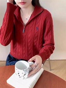 韩版半拉链翻领毛衣女秋冬加厚软糯针织衫慵懒上衣图片
