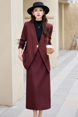 西装套装裙女2025春秋设计感羽毛袖宽松显瘦西服外套半身裙两件套，女装套装/套裙，火爆靓佳人