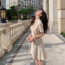 主推！数据好！现货！2021新款杏色西装连衣裙165A-6518-P85-K148，女装连衣裙，浙宝123