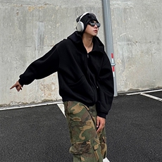抖音得物高品质25秋冬美式高街宽松结构防风高领连帽卫衣外套W60，男装卫衣，电商A486