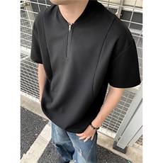 港风V领2025夏季新款男装华夫格宽松短袖T恤大码拉链衫S411特P20，男装T恤，电商A233-1