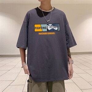 港风宽松大码火影卡卡西运动潮流短袖纯棉T恤男装打底衫T53-P22图片
