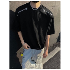 新款！高克重高质量双肩拉链短袖夏季半拉链打底体恤衫上衣TB13，男装Polo衫，星座1116A（原606A-3）