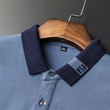 翻领长袖纯棉T恤男商务休闲刺绣秋季2023新款中年打底POLO衫上衣，男装T恤，电商B212（原钱塘6029）