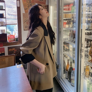 韩系高级咖色休闲小西服女2025春秋超火炸街独特漂亮宽松西装外套图片