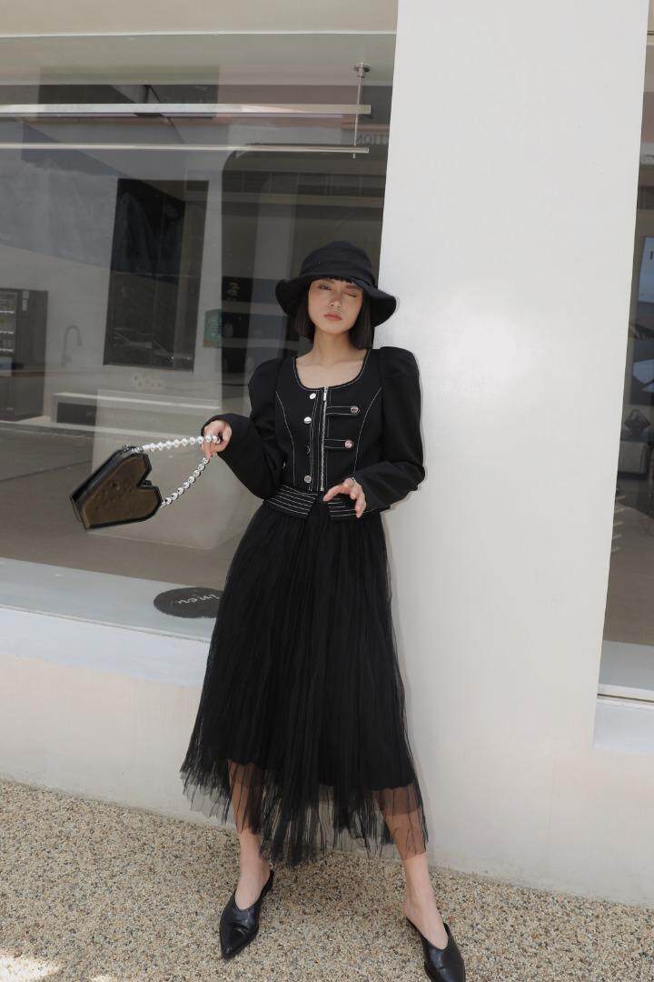 帅气方领机车泡泡袖外套+百搭纱裙（腔调十足），其它，GN