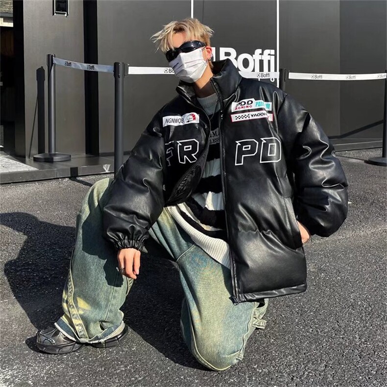 机车pu皮面棉服外套男美式复高街高级感面包服棉袄冬季MF239-P86,男装棉衣,星座412-3