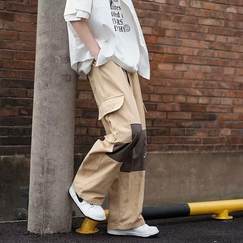 日系复古大口袋宽松阔腿裤男休闲裤潮牌撞色哈伦工装裤 K3710-P38图片