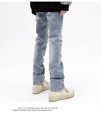 美式高街夏季破洞补丁牛仔裤男女潮牌个性休闲裤G511/P53，男装牛仔裤，电商D202-1