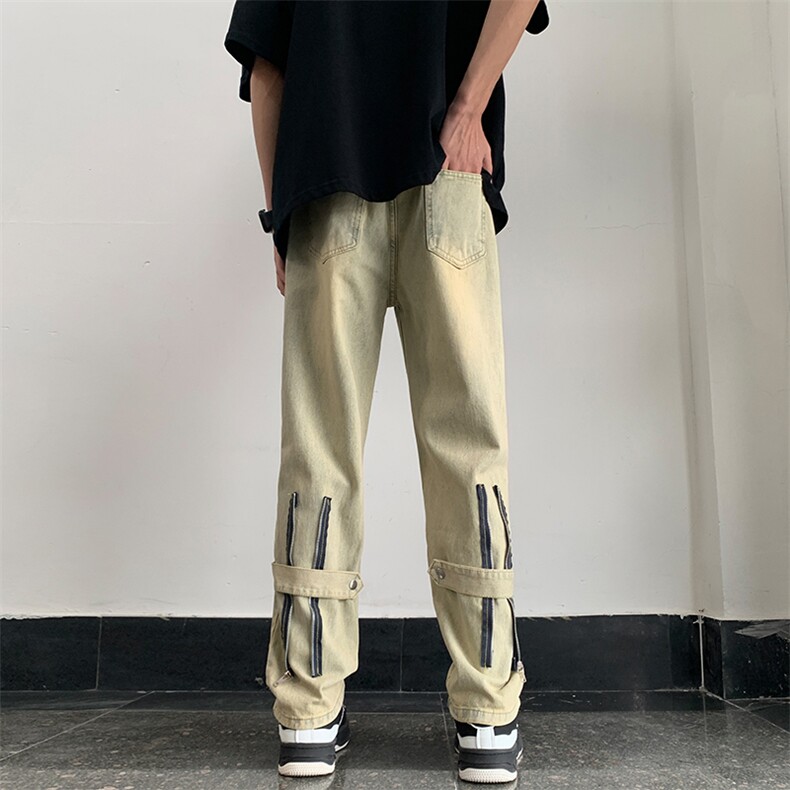 小众设计感水洗拉链黄泥色牛仔裤春季美式vibe裤子男款K6351-P45,男装牛仔裤,星座512-2