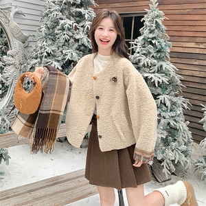 韩系温柔风毛呢外套女短款减龄小个子百搭呢子大衣图片