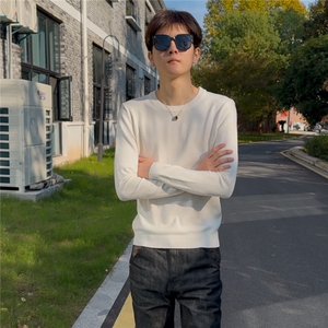 店主风小伙秋冬男纯色圆领套头针织长袖毛衣男士301A-1/M63/P38图片