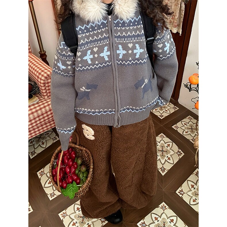 重磅北极绒座山雕毛衣外套冬美式复古休闲慵懒风大毛毛领针织开衫,男装针织衫/毛衣,电商A486-1