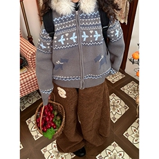 重磅北极绒座山雕毛衣外套冬美式复古休闲慵懒风大毛毛领针织开衫，男装针织衫/毛衣，电商A486-1