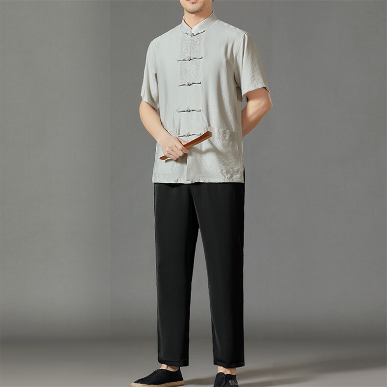 2026夏季薄款高端风冰丝短袖衬衫套装唐装汉服HL23811-P120,男装休闲套装,星座1105-3