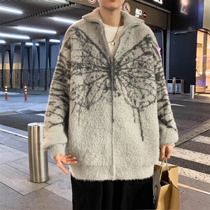 秋款男开衫毛衣蝴蝶扎染貂绒针织衫宽松外套M2401 P68图片