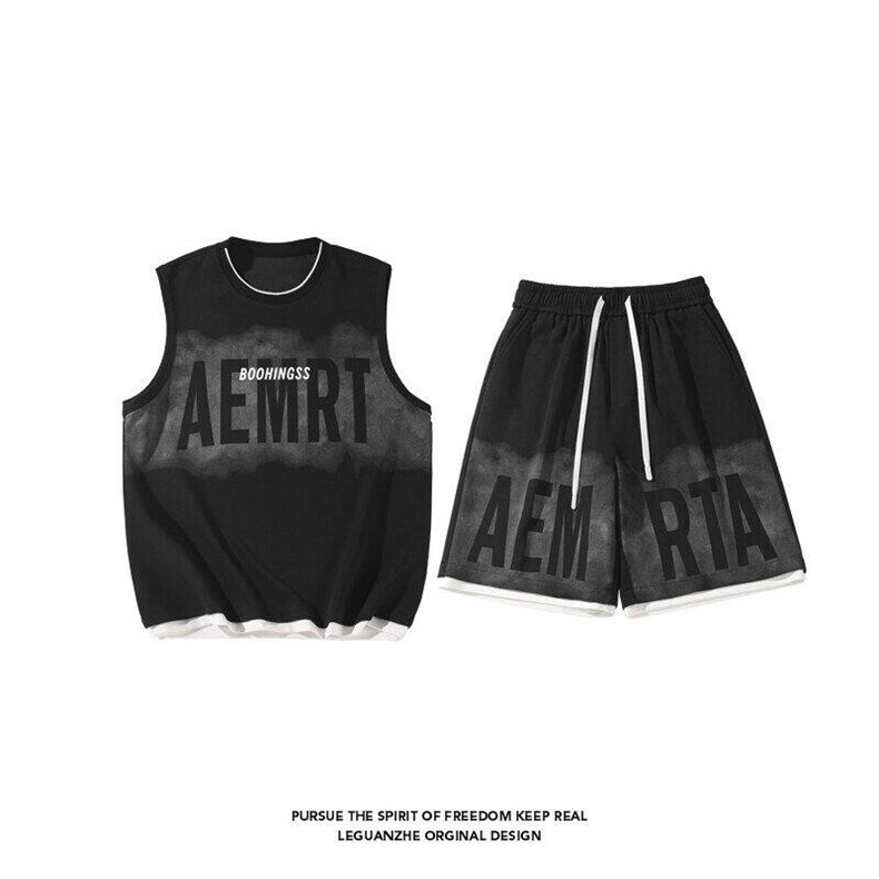 2025夏季新款港风白底大码菠萝格短袖套装M-5XHQ24469-P60，男装休闲套装，电商A022