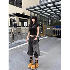 CP1169-P42美式高街破洞牛仔短裤潮流新款简约原宿日系中裤，男装牛仔裤，电商B323A