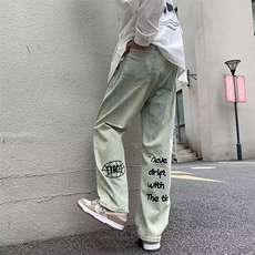 牛仔裤复古美式休闲裤潮牌宽松直筒长裤男女秋冬N0506-P43，男装牛仔裤，星座308B-1