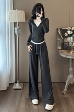灰色运动套装女春秋2025新款超火高级松弛感休闲卫衣阔腿裤两件套，女装套装/套裙，江南
